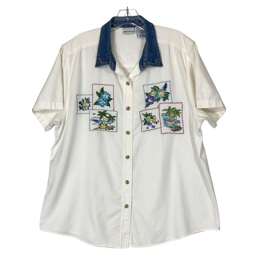 Vintage Bobbie Brooks Button Shirt XL Denim Collar Embroidered